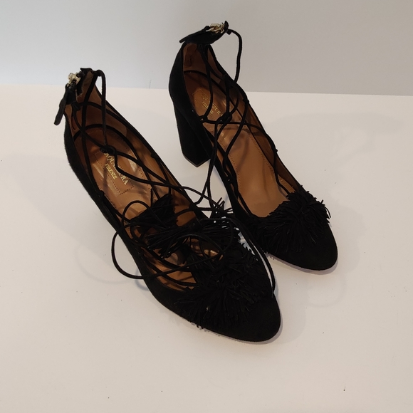 Aquazzura Black Suede Tassel Accents Pumps - Picture 6 of 12
